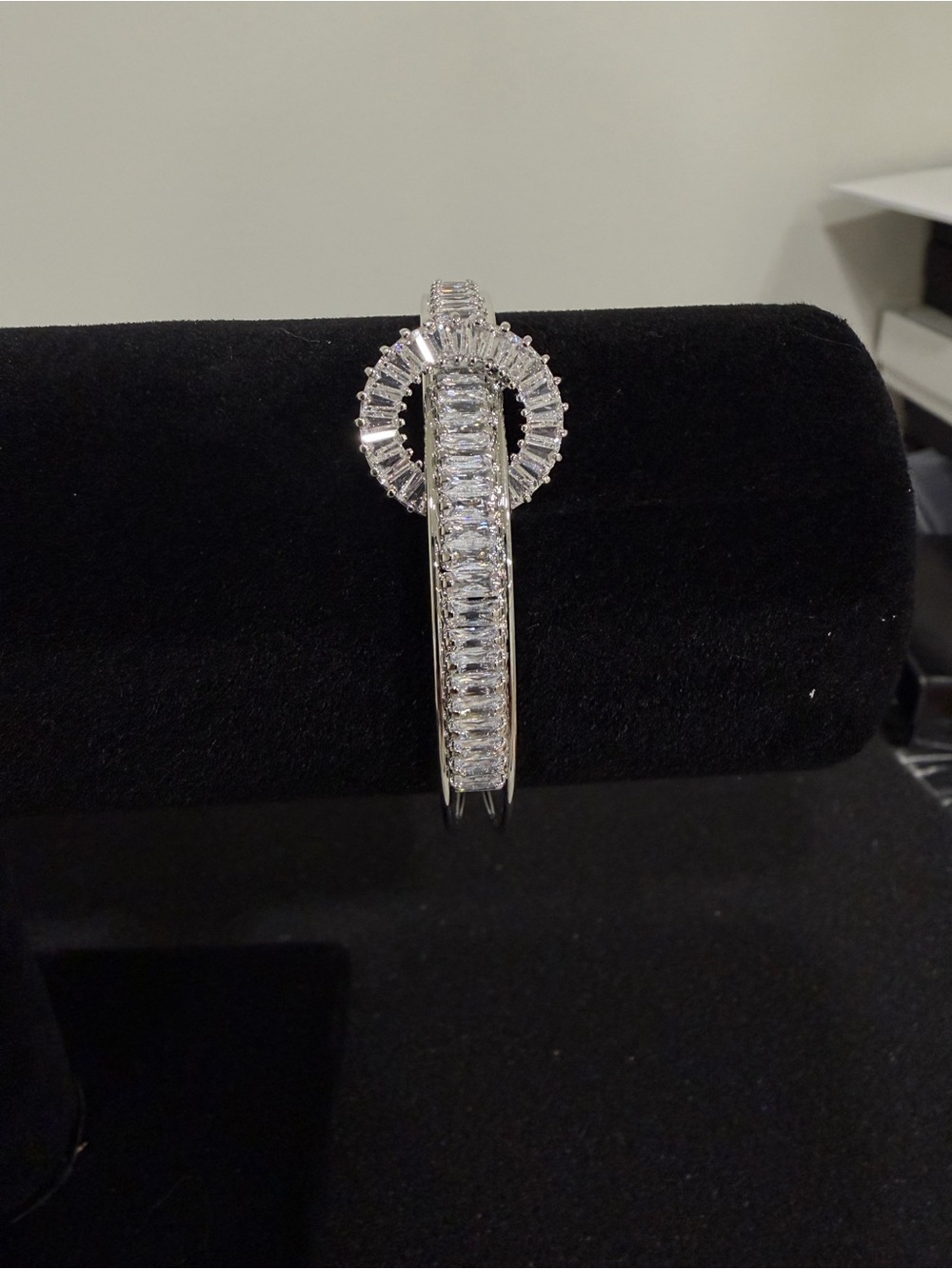 Silver-Tone Clear Crystal Bangle Bracelet